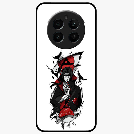Itachi Sharingan Glass Case showing flat back view with powerful anime eye artwork and glossy glass finish.