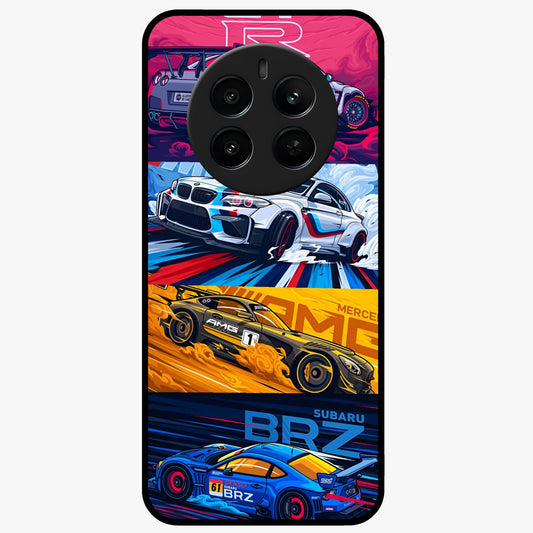 JDM Sports Car Glass Case showing flat back view with high performance sports car artwork and glossy glass finish.