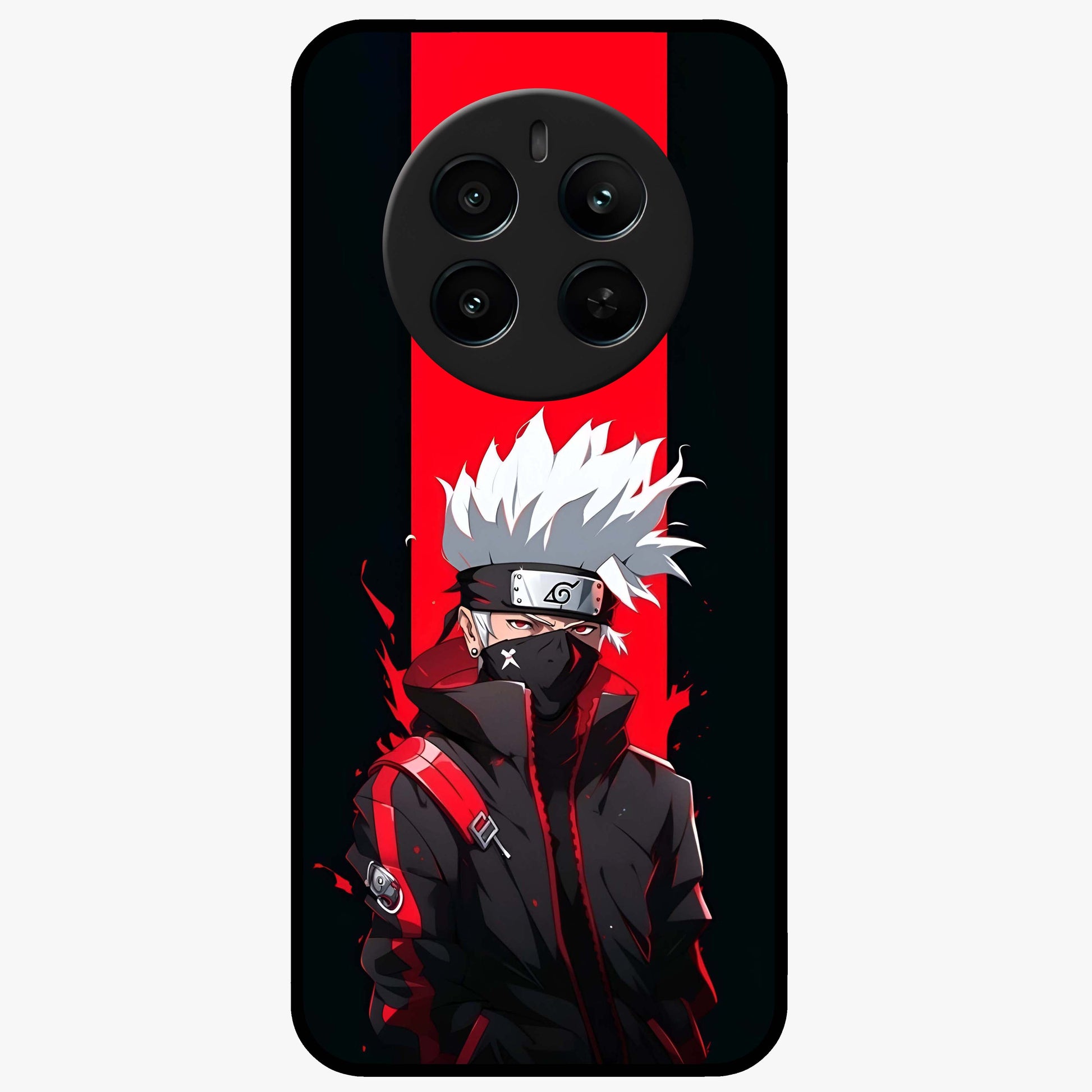 Kakashi Scarlet Shadow Glass Case showing flat back view with powerful anime ninja artwork and glossy glass finish.