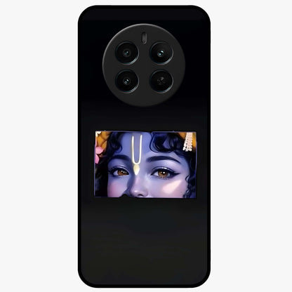 Krishna Divine Embrace Glass Case showing flat back view with Lord Krishna devotional artwork and glossy glass finish.