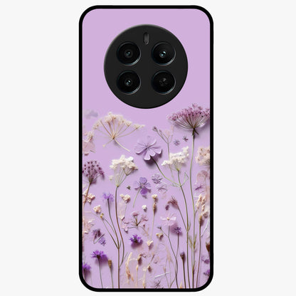 Lavender Blossom Dream Glass Case showing flat back view with soft lavender floral artwork and glossy glass finish.