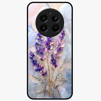 Lavender Dream Glow Glass Case showing flat back view with glowing lavender aesthetic artwork and glossy glass finish.