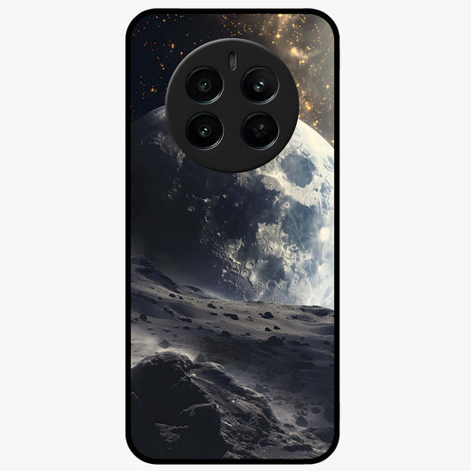 Lunar Horizon Glow Glass Case showing flat back view with glowing moon horizon artwork and glossy glass finish.