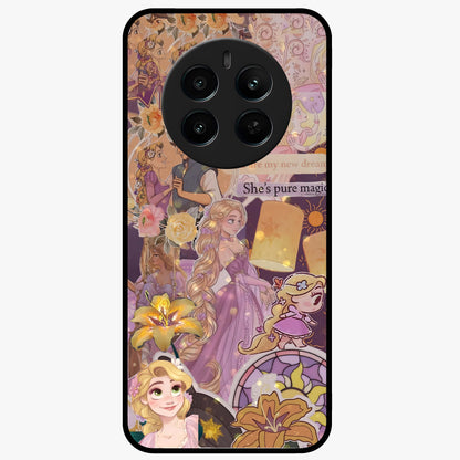 Magical Tangled Dream Glass Case showing flat back view with dreamy tangled artwork and glossy glass finish.