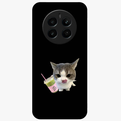 Matcha Cat Style Glass Case showing flat back view with cute matcha themed cat artwork and glossy glass finish.