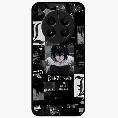 Midnight Chaos Mind Glass Case showing flat back view with abstract dark themed artwork and glossy glass finish.