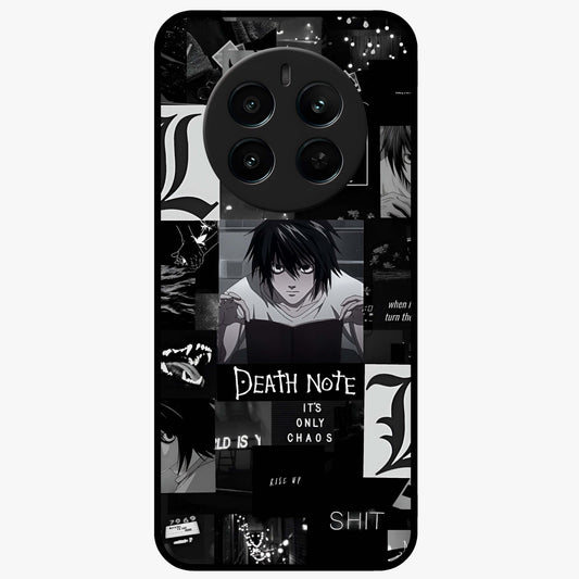 Midnight Chaos Mind Glass Case showing flat back view with abstract dark themed artwork and glossy glass finish.
