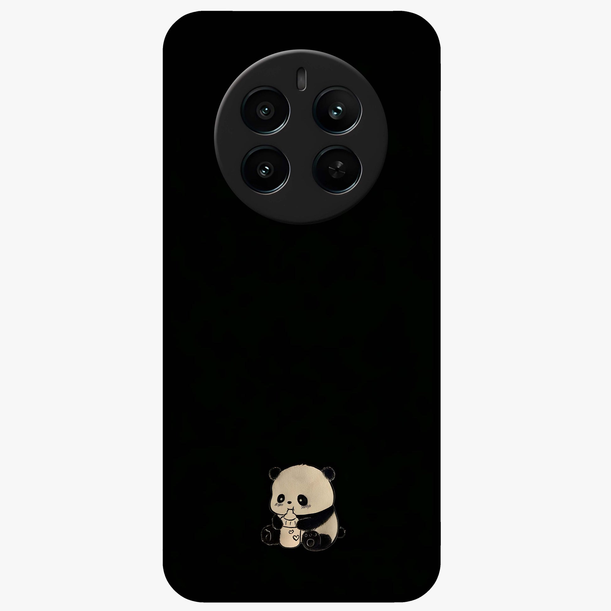Midnight Panda Love Glass Case showing flat back view with cute panda themed artwork and glossy glass finish.