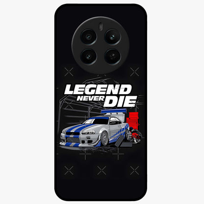 Midnight Racing Legacy Glass Case showing flat back view with sleek racing inspired artwork and glossy glass finish.