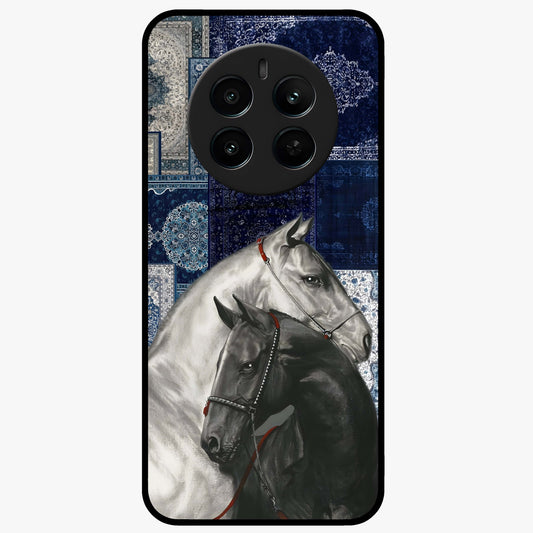 Midnight Stallion Blues Glass Case showing flat back view with majestic horse artwork and glossy glass finish.