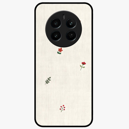Minimal Petal Whispers Glass Case showing flat back view with soft minimal floral artwork and glossy glass finish.