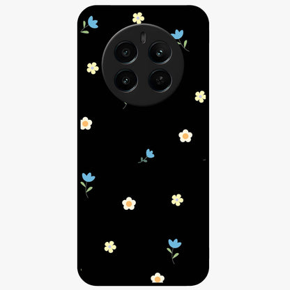 Minimalistic Blue With White Flower Pattern Glass Case showing flat back view with blue background and white flower pattern and glossy glass finish.