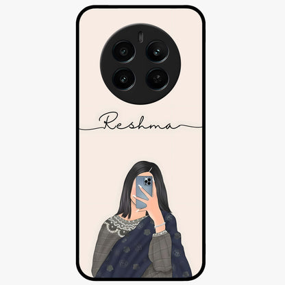 Mirror Mood Muse With Custom Name Glass Case showing flat back view with stylish mirrored artwork and personalized name design.