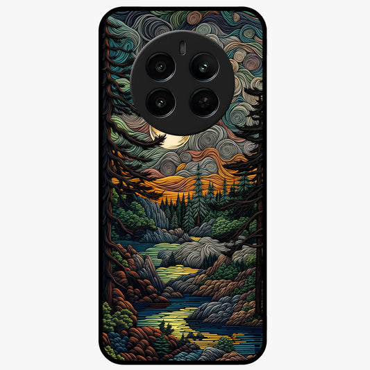 Moonlight Forest Dream Glass Case showing flat back view with mystical forest moonlight artwork and glossy glass finish.