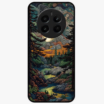 Moonlight Forest Dream Glass Case showing flat back view with mystical forest moonlight artwork and glossy glass finish.