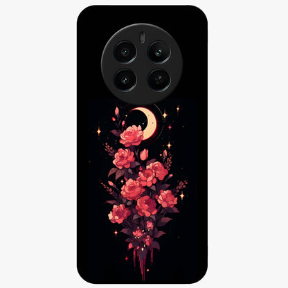 Moonlit Floral Elegance Glass Case showing flat back view with elegant floral artwork under moonlit tones and glossy glass finish.