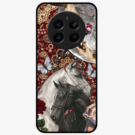 Moonlit Royal Stallion Glass Case showing flat back view with majestic horse under moonlight artwork and glossy glass finish.