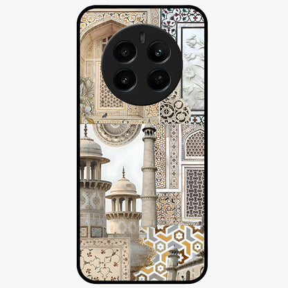 Mughal Marble Legacy Glass Case showing flat back view with intricate Mughal inspired marble pattern and glossy glass finish.