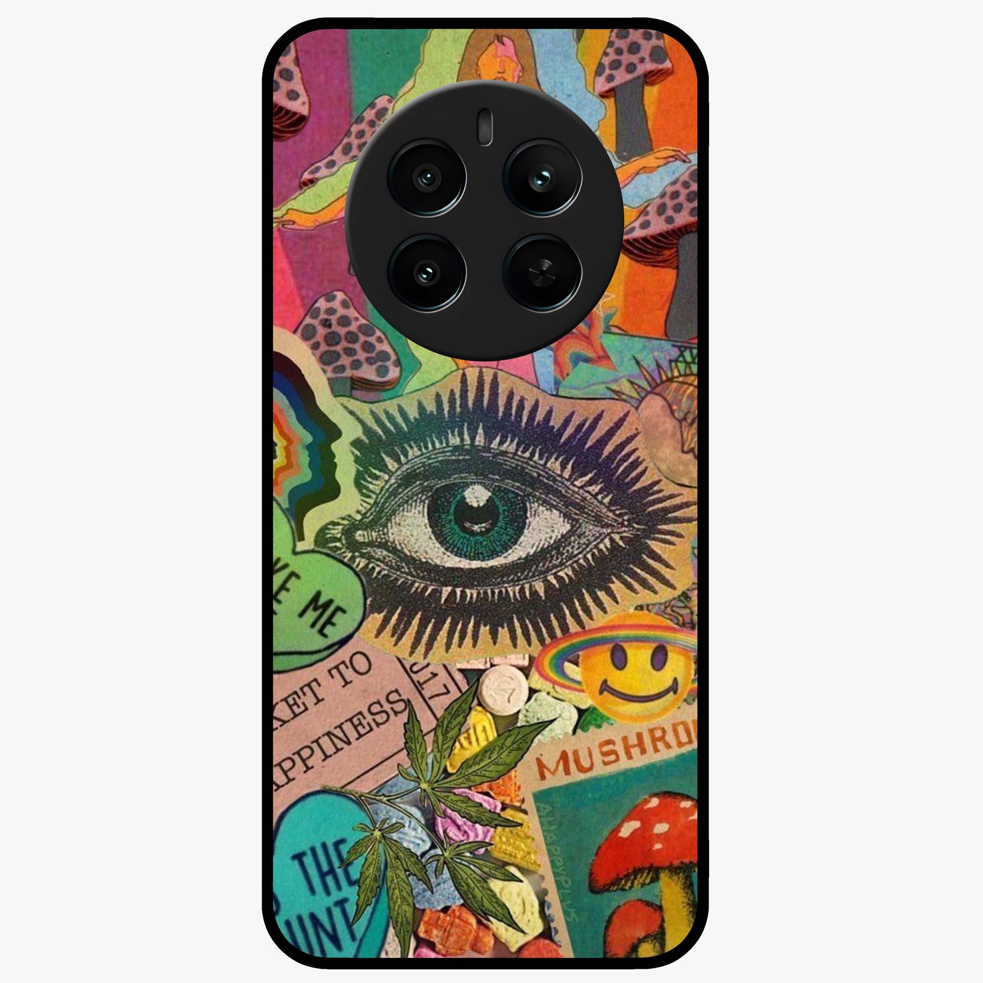 Mystic Eye Wonderland Glass Case showing flat back view with mystical eye themed artwork and glossy glass finish.