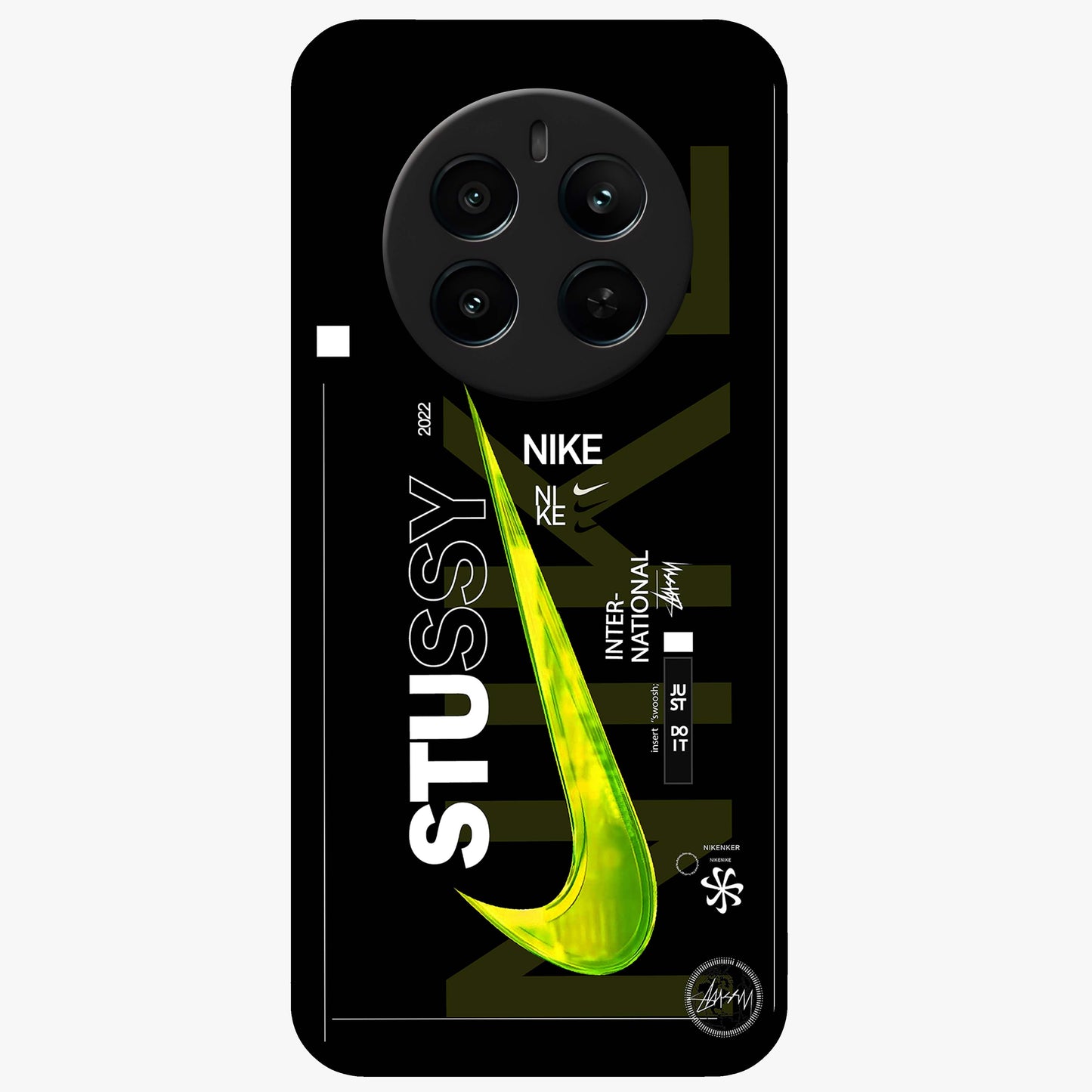 Neon Street Edition Glass Case showing flat back view with neon street style artwork and glossy glass finish.