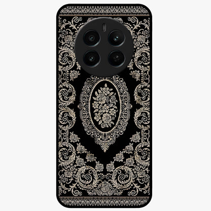 Noir Bloom Elegance Glass Case showing flat back view with elegant dark floral artwork and glossy glass finish.
