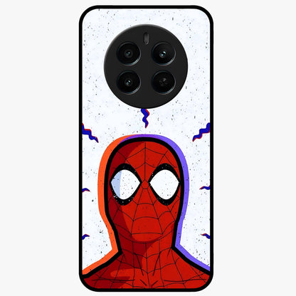 Omg Spiderman Glass Case showing flat back view with bold superhero inspired artwork and glossy glass finish.