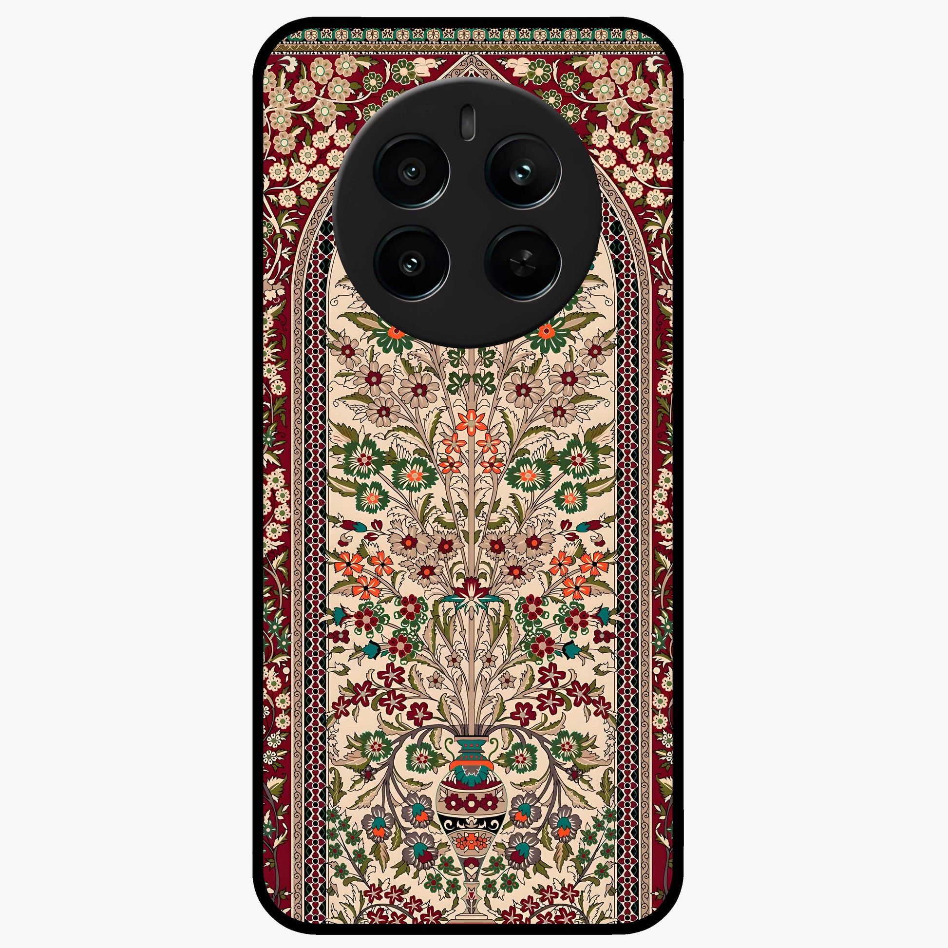 Persian Inspired Glass Case showing flat back view with ornate Persian style pattern artwork and glossy glass finish.