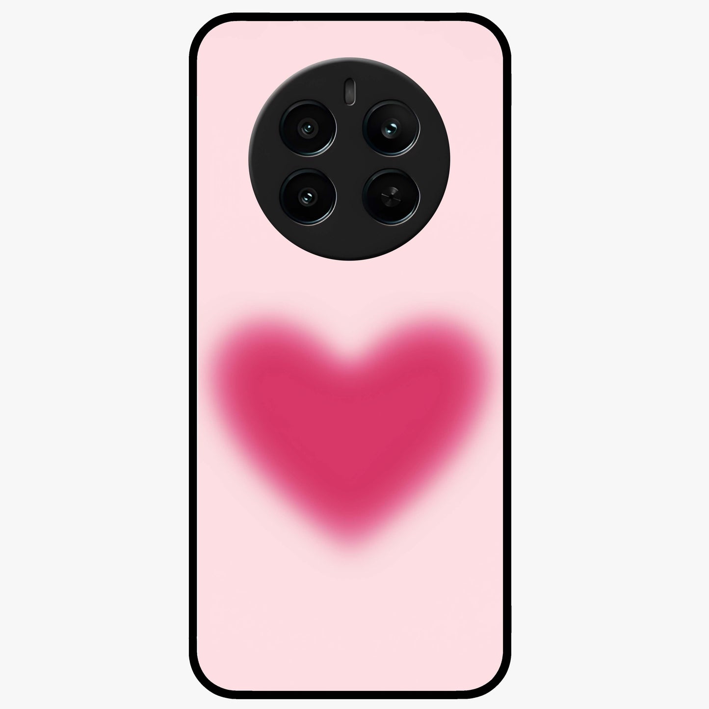 Pink Aura Heart Glass Case showing flat back view with glowing heart artwork and glossy glass finish.