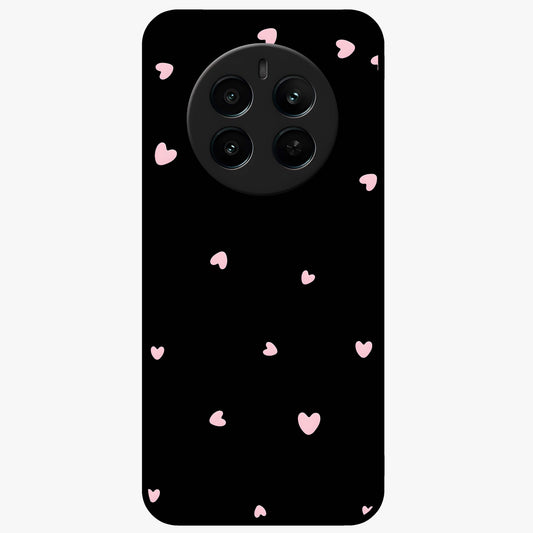 Pink Love Drops Glass Case showing flat back view with playful pink heart drops artwork and glossy glass finish.
