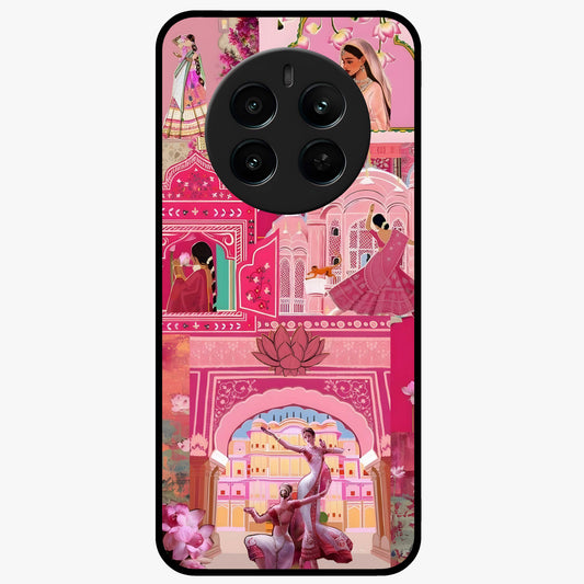 Pink Palace Muse Glass Case showing flat back view with elegant palace inspired artwork and glossy glass finish.