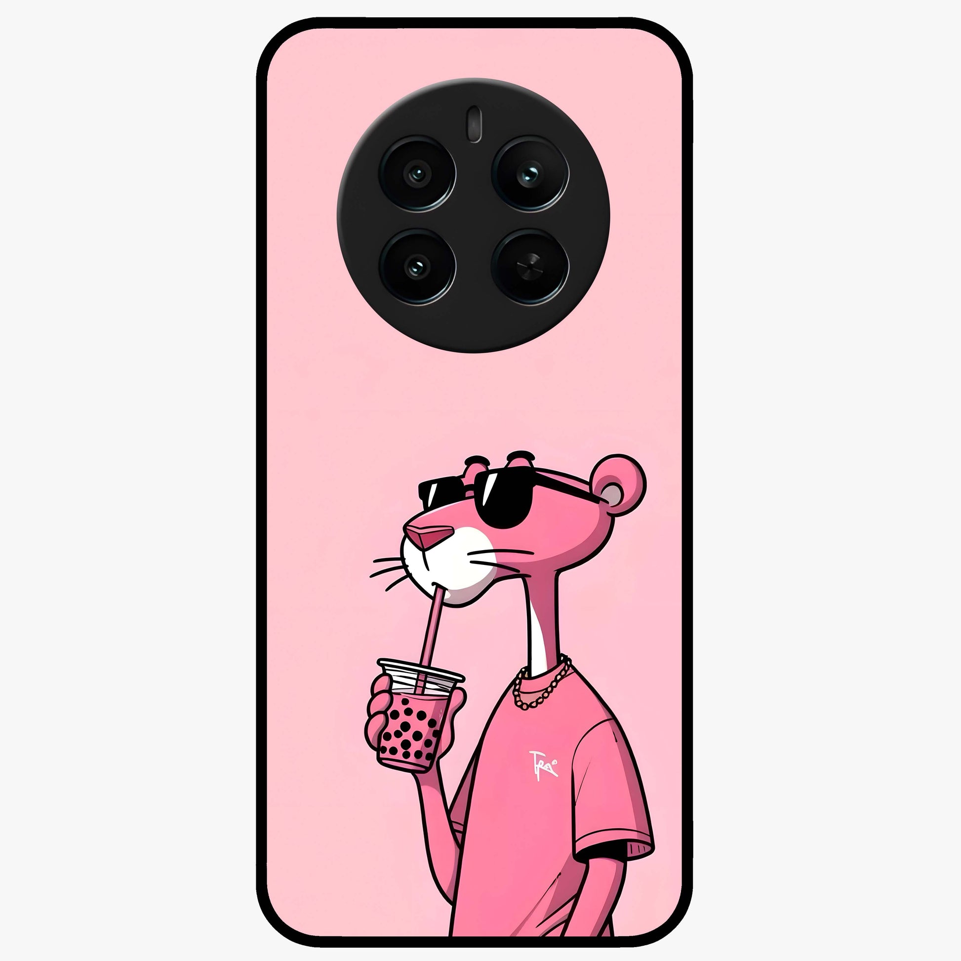 Pink Panther Glass Case showing flat back view with iconic pink panther artwork and glossy glass finish.