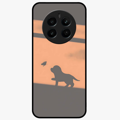 Puppy Shadow Art Glass Case showing flat back view with cute puppy shadow style artwork and glossy glass finish.