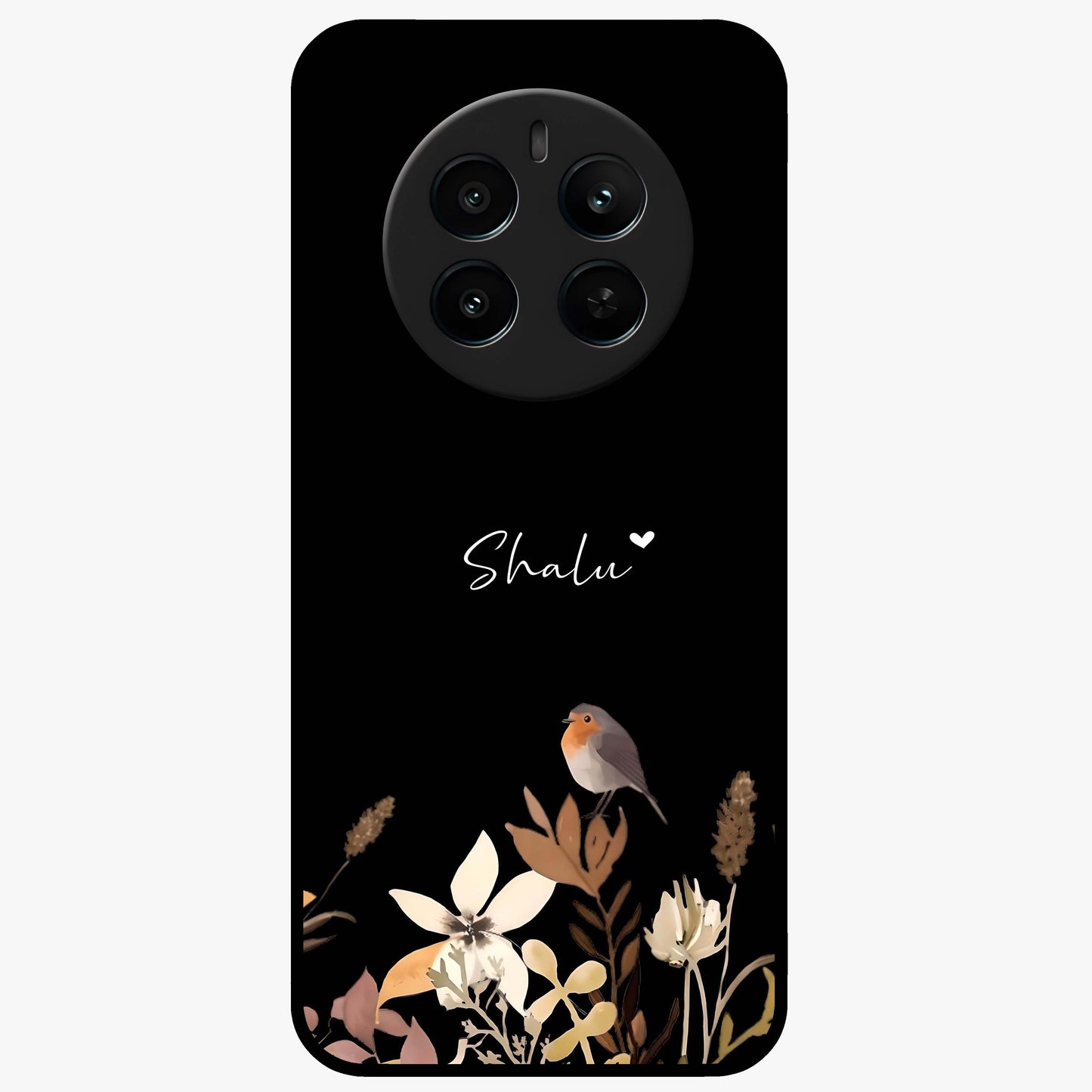 Quiet Garden Tune Custom Name Glass Case showing flat back view with peaceful garden artwork and personalized name design.