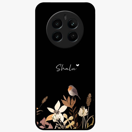 Quiet Garden Tune Custom Name Glass Case showing flat back view with peaceful garden artwork and personalized name design.