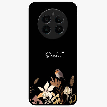 Quiet Garden Tune Custom Name Glass Case showing flat back view with peaceful garden artwork and personalized name design.