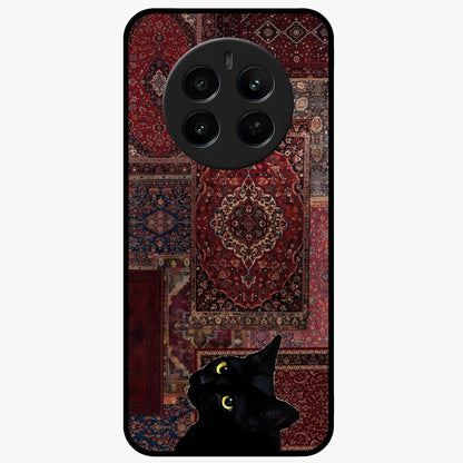 Regal Magic Cat Apple Glass Case showing flat back view with magical cat artwork holding apple and glossy glass finish.