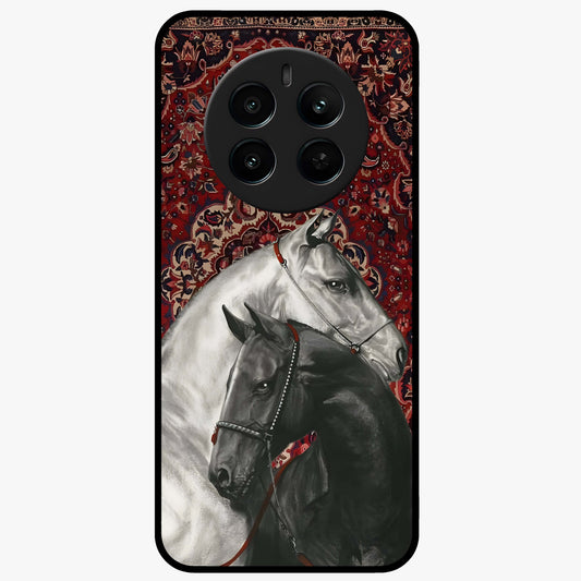 Regal Stallion Tapestry Glass Case showing flat back view with majestic horse tapestry artwork and glossy glass finish.