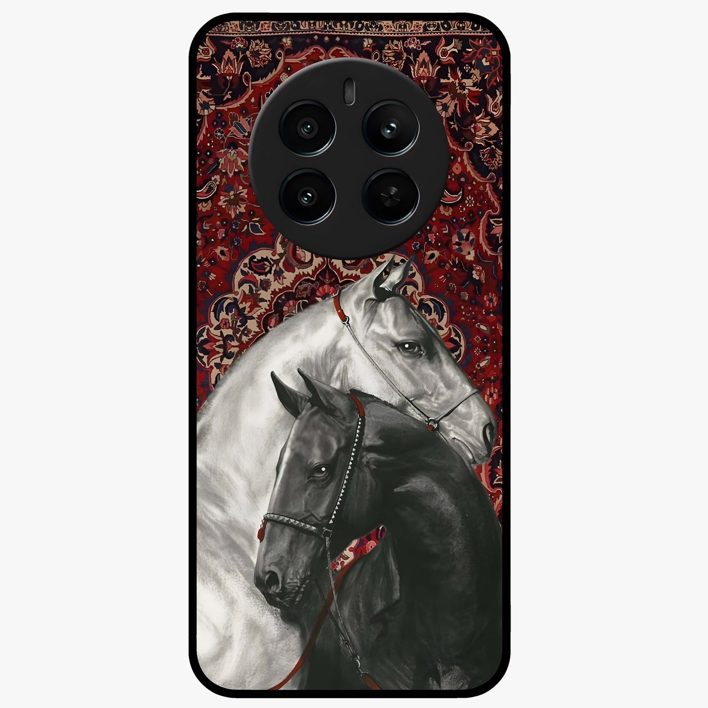 Regal Stallion Tapestry Glass Case showing flat back view with majestic horse tapestry artwork and glossy glass finish.