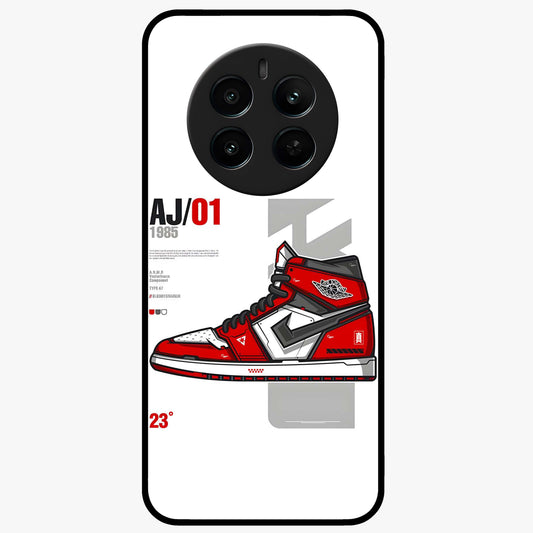 Retro Sneaker Blueprint Glass Case showing flat back view with sneaker blueprint style artwork and glossy glass finish.