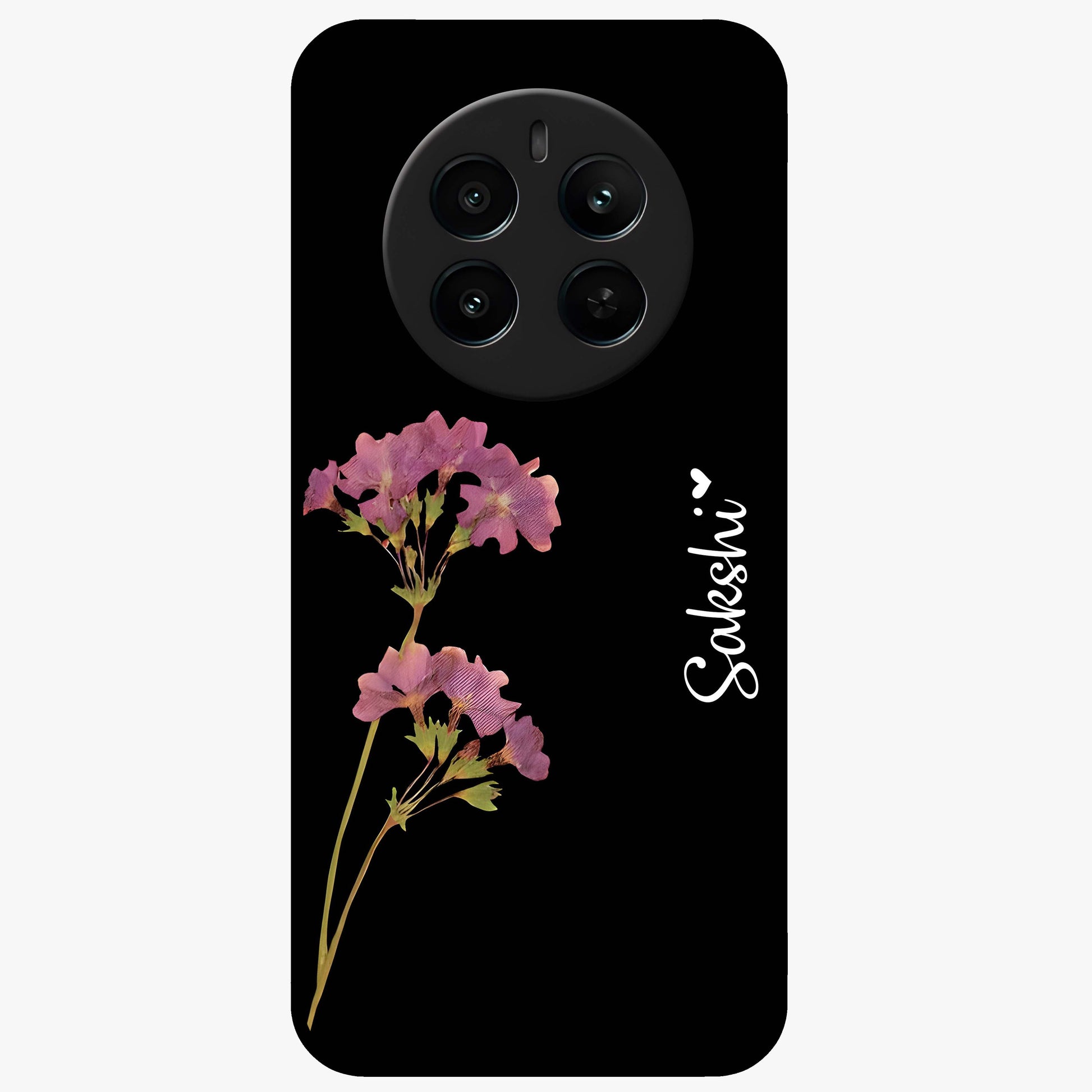 Riching Lavender Flower Custom Name Glass Case showing flat back view with lavender floral artwork and personalized name design.