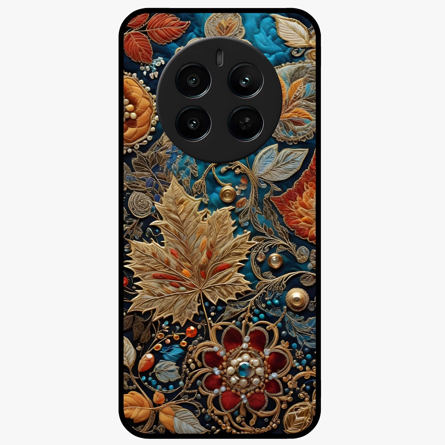 Royal Jewel Garden Glass Case showing flat back view with decorative floral garden artwork and glossy glass finish.