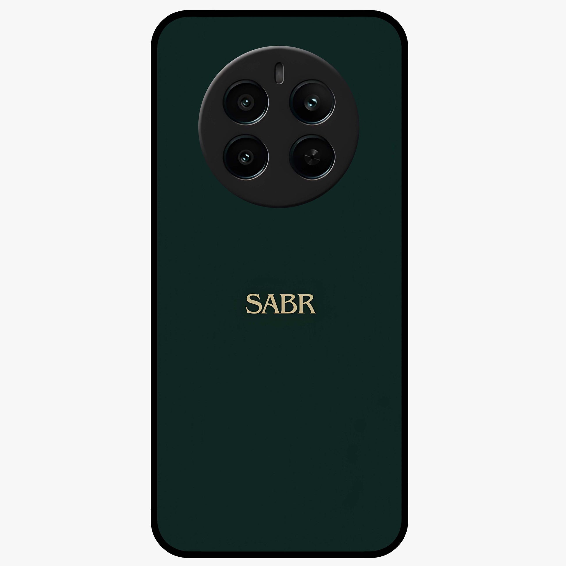 Sabr Minimal Patience Glass Case showing flat back view with minimalist typography artwork and glossy glass finish.