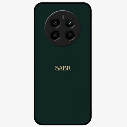 Sabr Minimal Patience Glass Case showing flat back view with minimalist typography artwork and glossy glass finish.