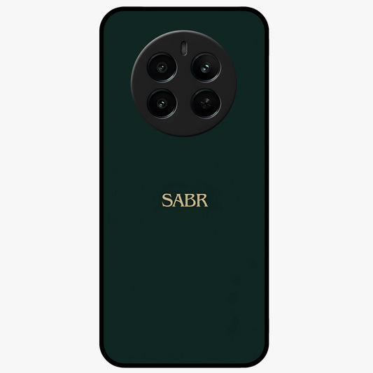 Sabr Minimal Patience Glass Case showing flat back view with minimalist typography artwork and glossy glass finish.