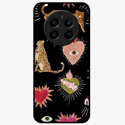 Sacred Jungle Heart Glass Case showing flat back view with jungle inspired heart artwork and glossy glass finish.