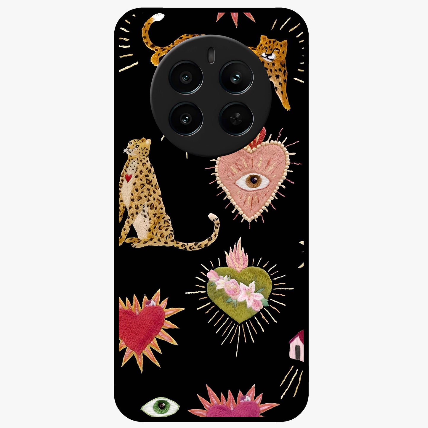 Sacred Jungle Heart Glass Case showing flat back view with jungle inspired heart artwork and glossy glass finish.