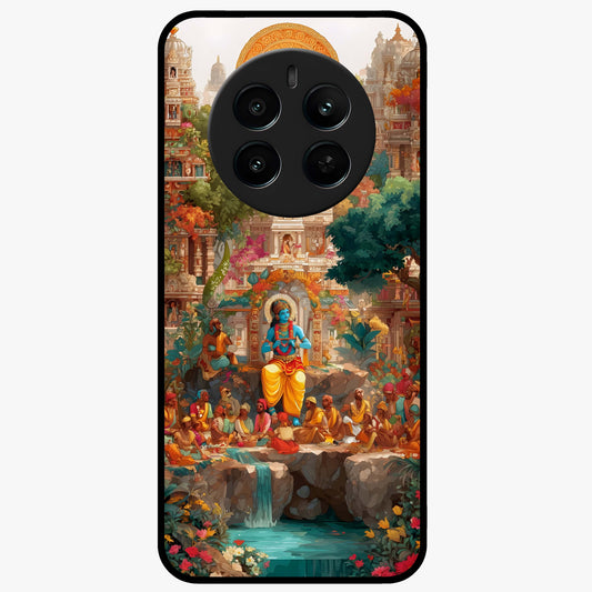 Sacred Sunlight Gods Glass Case showing flat back view with divine sunlight themed artwork and glossy glass finish.