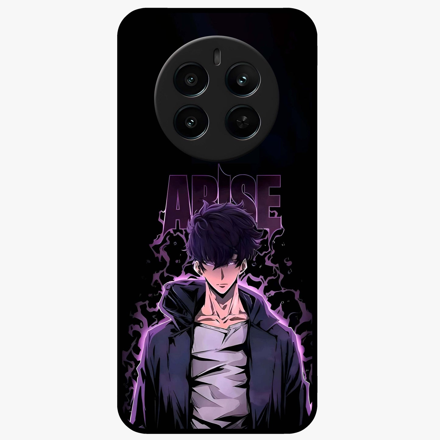 Shadow Monarch Awakening Glass Case showing flat back view with powerful dark monarch themed artwork and glossy glass finish.