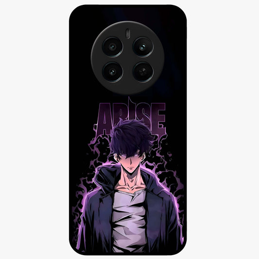 Shadow Monarch Awakening Glass Case showing flat back view with powerful dark monarch themed artwork and glossy glass finish.