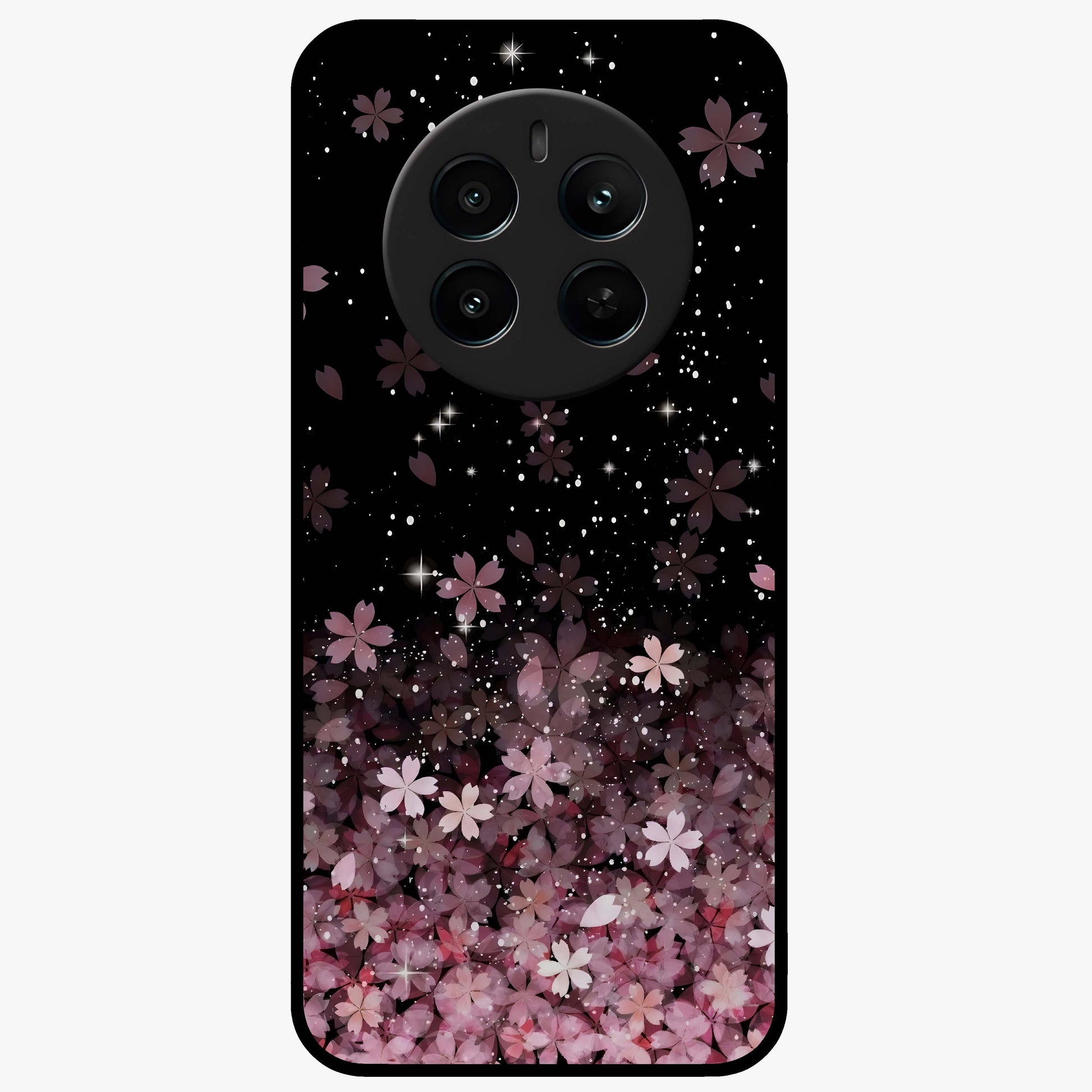 Small Starry Flowers Glass Case showing flat back view with delicate starry floral artwork and glossy glass finish.